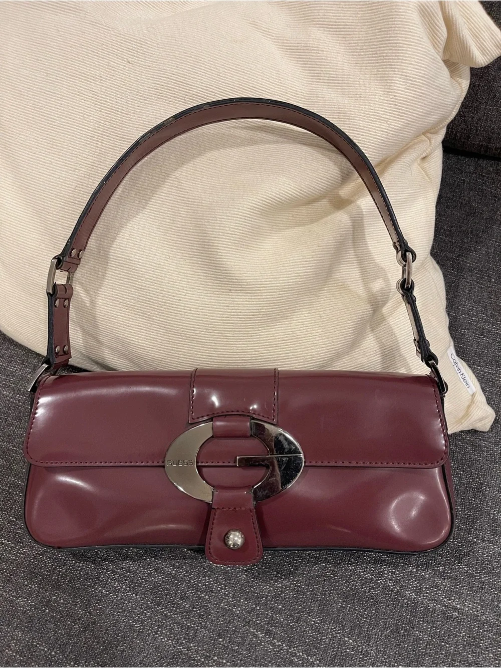Guess Patent Shoulder Bag with Silver Hardware